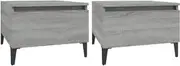 vidaXL Industrial Style Side Tables Set of 2 - Grey Sonoma Color, Engineered Wood and Metal Construction, with Drawer and Table Top