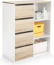 Filing Cabinet Wood Mobile File Cabinet 4 Drawer Mobile Lateral Filing Cabinet On Wheels Printer Stand with Open Storage Shelves for Home Office File Storage Cabinets