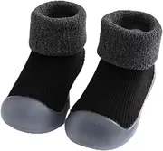 [iNelihoo] Anti Slip Baby Winter Thermal Sock Shoes Toddler Thick Fleece First Walking Shoes Warm Anti-Collision Slipper Socks with Rubber Soles Kid Knit Pre-Walker Newborn Step Socks Girls Boys Home Shoes