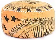 Sophia Art Indian Mandala Tapestry Decorative Floor Designs Cover Ottoman Pouf Cotton Comfortable Indian Cover Cushion Pouf Pillow Indian Indian Ombre Traditional Ethnic Pouf 14” x 24'' (Yellow Sun)