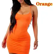14 Colors Sliming Sexy Spaghetti Straps Women Bandage Dress Wrap Hip One-piece Skirt XS-5XL Summer Tight Fitting Fashion Short Dress orange M
