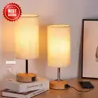 Bedside Lamps with USB Port - Touch Control Table Bedroom Wood 3 Way Dimmable