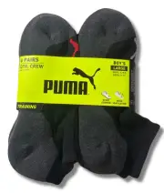 PUMA SOCKS BOYS X6 - QUARTER 243 ZACK - SZ LARGE - SHOE SZ 4-9.5 - BLACK -6 PACK
