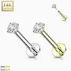 14K REAL Gold 18GA LABRET, Nose Stud, Diamond ,Moissanite,LAB GROWN, Diamond.