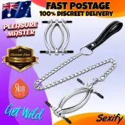 Alloy Clitoral Labia Clamps Metal Chain Leash Clip Fetish Bondage BDSM Sex Toy