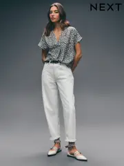 White 100% Cotton Barrel Leg Jeans (AF6092) | $54