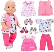 Barwa 3 Pcs Baby Doll Clothes + 3 PCS Shoes 14-16 Inch Baby Doll Dresses Rompers for New Born Baby Dolls Handmade Baby Doll Clothing for Rebirth Baby Dolls(Doll NOT Include)