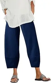 [Generic] Women's Cotton Linen Pants Wide Leg Elastic Waist Baggy Casual Pants Comfy Harem Boho Athletic Yoga Pant with Pockets