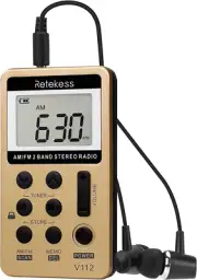 Retekess V112 AM FM Radio Portable, Mini Radio with Earphone Pocket, Digital Tu