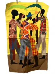 LA FOUGERE Signed HAITIAN Patchwork Applique Folk Art Flag Tapestry Fabric Decor