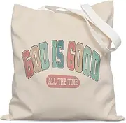 [Yetmadi] Retro Boho Christian Tote Bag, Christian Gifts for Women, God is Good Christian Bible Verse Scripture Canvas Tote Bags for Women, Bible Verse Gifts, Reusable Grocery Bags Shopping Bags, God is