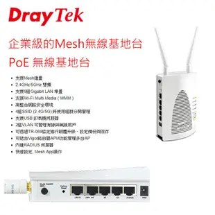DrayTek居易科技 Vigor AP903 企業級的Mesh無線基地台 5-Port Gigabit 交換器
