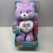 Care Bear Plush SHARE BEAR w Cartoon VHS Love a Lot Purple 2002 NIB
