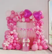Pink Coquette Birthday Decorations 121Pcs Balloon Arch Kit with Bow Banner Party