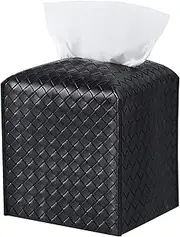 Tissue Box Cover PU Leather Tissue Holder Square Facial Tissue Case Facial Paper Organizer Dispenser for Bathroom, Vanity Countertop, Tabletop, Car, Griege (Black)