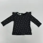 Cotton:On Baby Girls Cindy Long Sleeve Flutter Top Phantom/Posy Floral 3-6M NEW