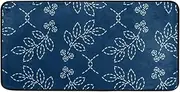 Kitchen Rug Laundry Room Mat Farmhouse Decor Floor Runner Rug Bedroom Doormat Floral Leaf Motif Sashiko Style 39x20in