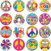 HOWAF 16 Pcs Hippie Accessories Hippie Pin Badge Button, Hippy Boho Peace Sign Flower Power Pins Badges Hippie Costume for Clothes and Bags Groovy Party, 60s 70s Hippie Party Decorations