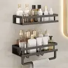 With Hook Shower Organizer Black/Grey Corner Shower Shelf Storage Rack Toilet