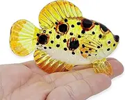 [ChangThai Design] Tiny 3" Yellow Spotted Scat Fish Figurine - Miniature Hand Blown Glass Sea Animals Fishes Marine Ocean Creatures Colorful Crystal Decorative Figures Collectible Figurines Décor Gifts