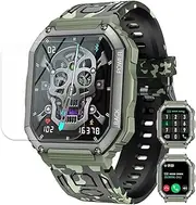 [DEMNU] Military Smart Watches for Men, 5ATM Swim Waterproof Rugged Tactical Fitness Tracker Watch with Health Monitor Activity Tracker for Outdoor Sports, Smartwatch for Android Phones iPhone Compatible