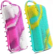 YEALIFE Silicone Body Scrubber, 2 in 1 Body Brush & Hair Scalp Brush for Shower and Bath, Easy Clean, Lathers Well, Stimulating Blood Circulation More Hygienic Than Loofah,Women Men.Purple,Green