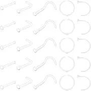 [LAURITAMI] 30pcs Clear Nose Studs Retainers 20G Bioflex Acrylic Flexible Nose Screw Nostril Crystal Diamond Body Piercing