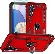 for Samsung A14 5G Case, Galaxy A14 5G Phone Case with HD Screen Protector, [Military Grade 16ft. Drop Tested] Ring Shockproof Protective Phone Case for Samsung Galaxy A14 5G,Red