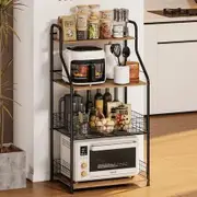 4 Tier kitchen storage rack, Microwave stand, Bake Rack with Storage, Coffee Rack, Snack & Drinks Rack with 5 S-Hooks