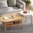 Coffee Table-Oval Wood Coffee Table with Open Shelving for Storage and Display 2
