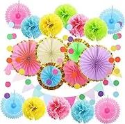 Yardwe 1 Set Pastel Paper Fan and Pom Pom Decoration Lightweight Easy to Use Birthday Party Decorations Vibrant Classroom Decor Safe Materials for All Ages for Celebrations