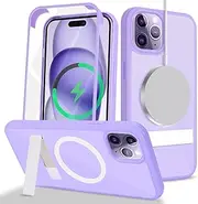 Cavor for iPhone 11 Pro Max Case 6.5'' 360° Full Body Protective Case with Kickstand and Built-in Screen Protector Clear TPU PC Bumper Support Magsafe Charging Shockproof Phone Cover-Purple