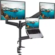 Dual Monitor and Laptop Mount for Max 32” Monitor and 17” Laptop, Adjustable Spr