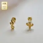 14K REAL Solid Gold Seahorse Stud Piercing Earring, Internal Thread 18Gauge