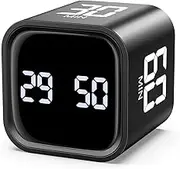 AMIR Digital Kitchen Timer, Creative Rotation Cube Timer, 5/10/30/60 Min & Custom Countdown, Vibration & Adjustable Sound Alarm, Pause and Resume, Various Time Presets for Tasking, Studying, Cooking