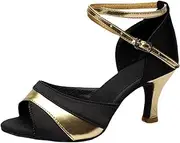 [HOBTEC] Dancing Shoes Women Latin Salsa Dance Shoes Salsa Shoes Lace Up Closed Toe Jazz Shoes Low Heel Ballroom Salsa Dance Glitter Cha-Cha Wedding Evening Dancing Shoes