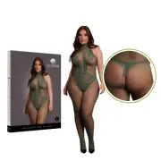 Halter Neck Fishnet Lace Bodystocking Mesh Party Outfit Open Crotch Lingerie