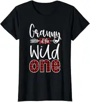 [X.Style] Womens Granny of The Wild One Buffalo Plaid Lumberjack 1st Birthday ds1179 T-Shirt (S) Black