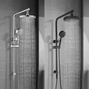 ACA Shower Head Set 8" Rain 5-MODE Handheld Heads Gooseneck Rail Wall Arm Round Chrome Black WELS High Pressure