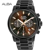 在飛比找PChome24h購物優惠-ALBA 雅柏 都會時尚三眼計時錶/棕X黑/42mm (VD