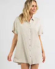 [Rhythm] Rhythm Women's Classic Shirt Dress in Oat Natural Size 4 4 Oat Natural