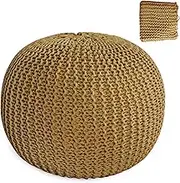 HOMBYS Unstuffed Ottoman Pouf Cover, 100% Cotton Handmade Knitted Ottoman Pouf Cover Round Foot Stool, Floor Bean Bag Chair, Foot Rest Storage for Living Room Bedroom, Ginger(Cover ONLY NO Filler)