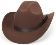 Classic Felt-Western-Cowboy-Cowgirl-Hats for Women-Men Fedora-Jazz-Hat with B...