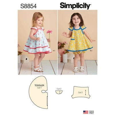 SIMPLICITY SEWING PATTERN 8854 TODDLERS GIRLS ½-4 PINAFORE DRESSES & PANTIES