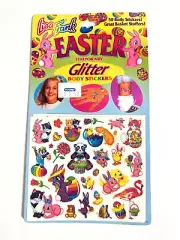 Vintage Lisa Frank 50 Glitter Body Stickers Easter Sealed Bunny Cat Made in USA