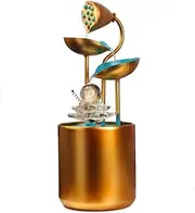Desktop Fountain 20in Tabletop Fountain Modern Style Golden Lotus Leaf Fountain Desktop Fountain Office Tabletop Landscape Home Living Room Flowing Water Ornament