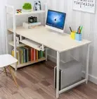 Genius Large Workstation Wood & Steel Computer Desk with Storage Shelves White