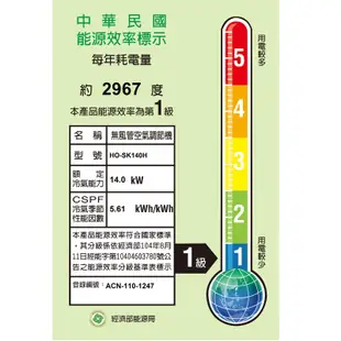 【HERAN 禾聯】 【HI-SK140H/HO-SK140H】R32變頻壁掛分離式冷氣(冷暖型)一級 標準安裝