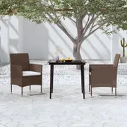 3 Piece Garden Dining Set with Cushions Brown and Black vidaXL
