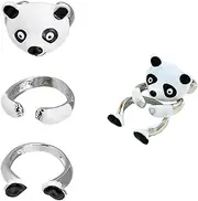 [Yudisho] 3PCS Combination Open Metal Panda Rings,Funny Rings,Ring For Girl And Women, Plastic, No Gemstone